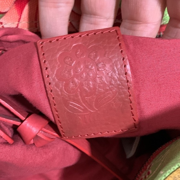 LUCKY BRAND VTG Y2K Floral Blossom Green Canvas Suede Boho Tote Handbag - Picture 10 of 13